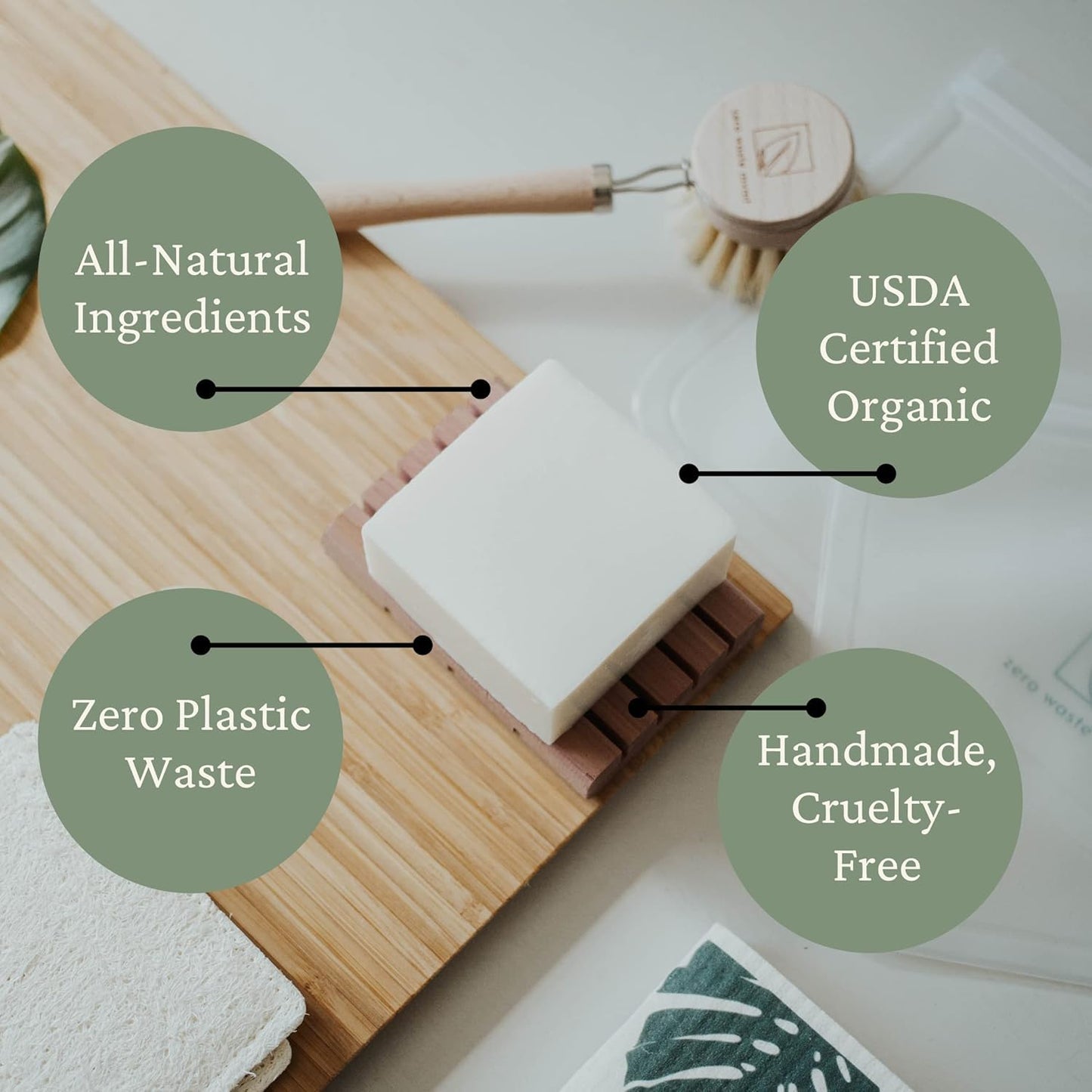 Zero Waste Dish Washing Bundle Kit | Eco-Friendly Solid Dish Soap Bar, Cedar Tray, Bamboo Pot Brush | Organic, Vegan, Non-Tox Dish Soap | 3pc. Set