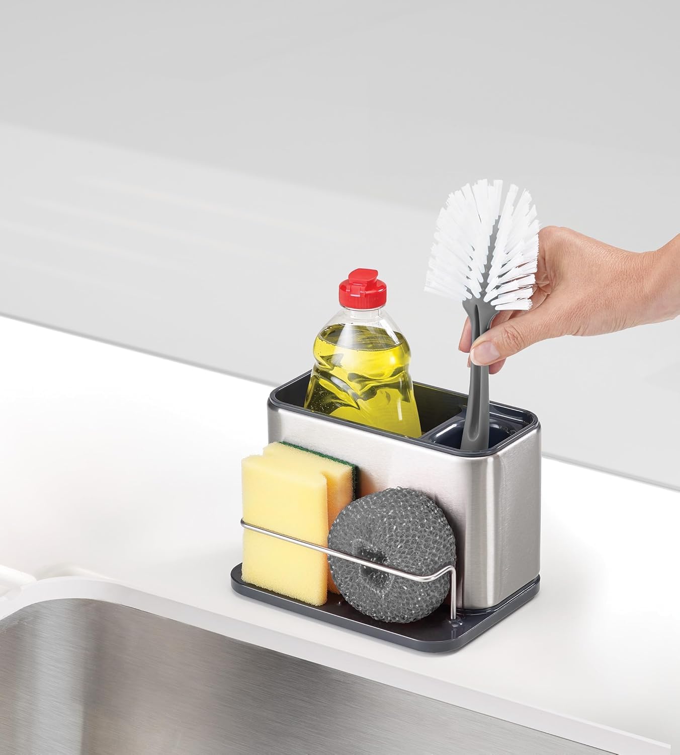 Joseph Joseph Surface Stainless Steel Sink Caddy Organizer Sponge Holder Kitchen Storage Silver