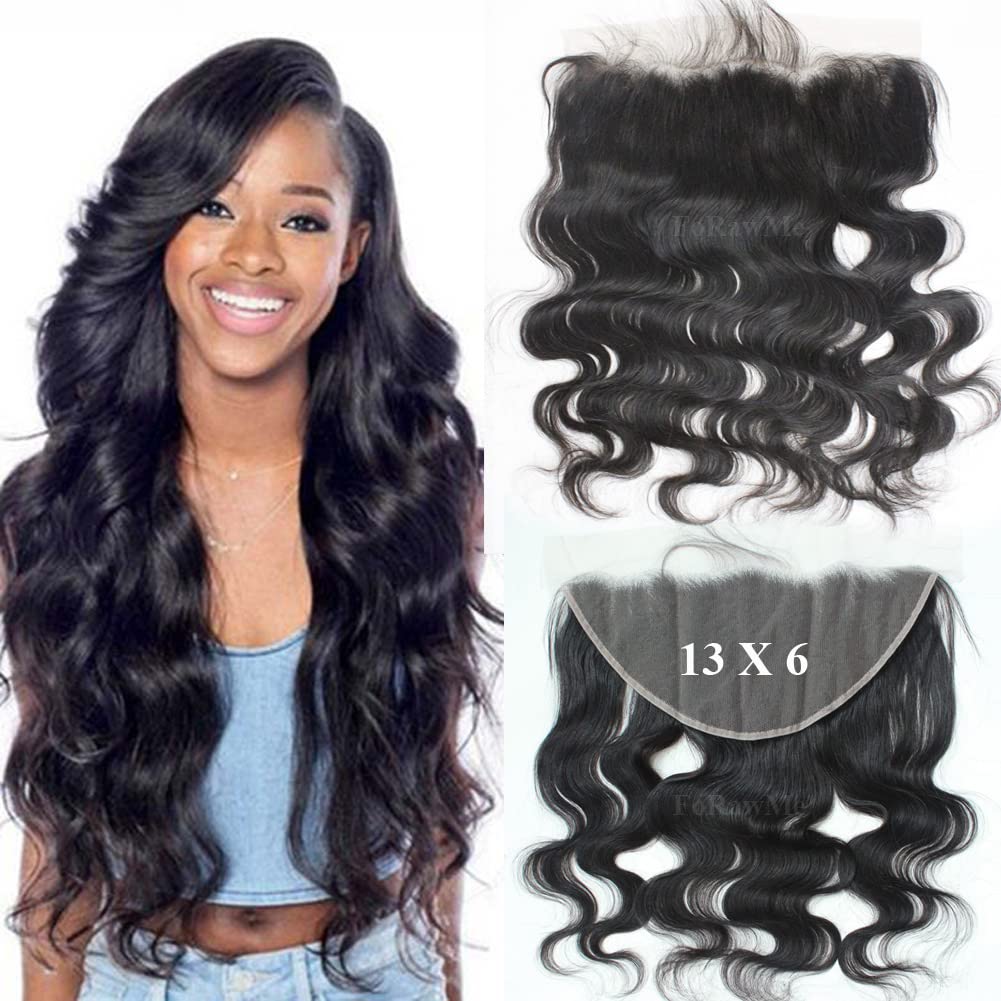 Forawme 100 Unprocessed Human Hair 13X6 Ear To Ear Full Lace Frontals Closure With Natural Hairline 14 Inch Natural Color Body Wave Pre Plucked Transparent Lace Frontal Hair Pieces