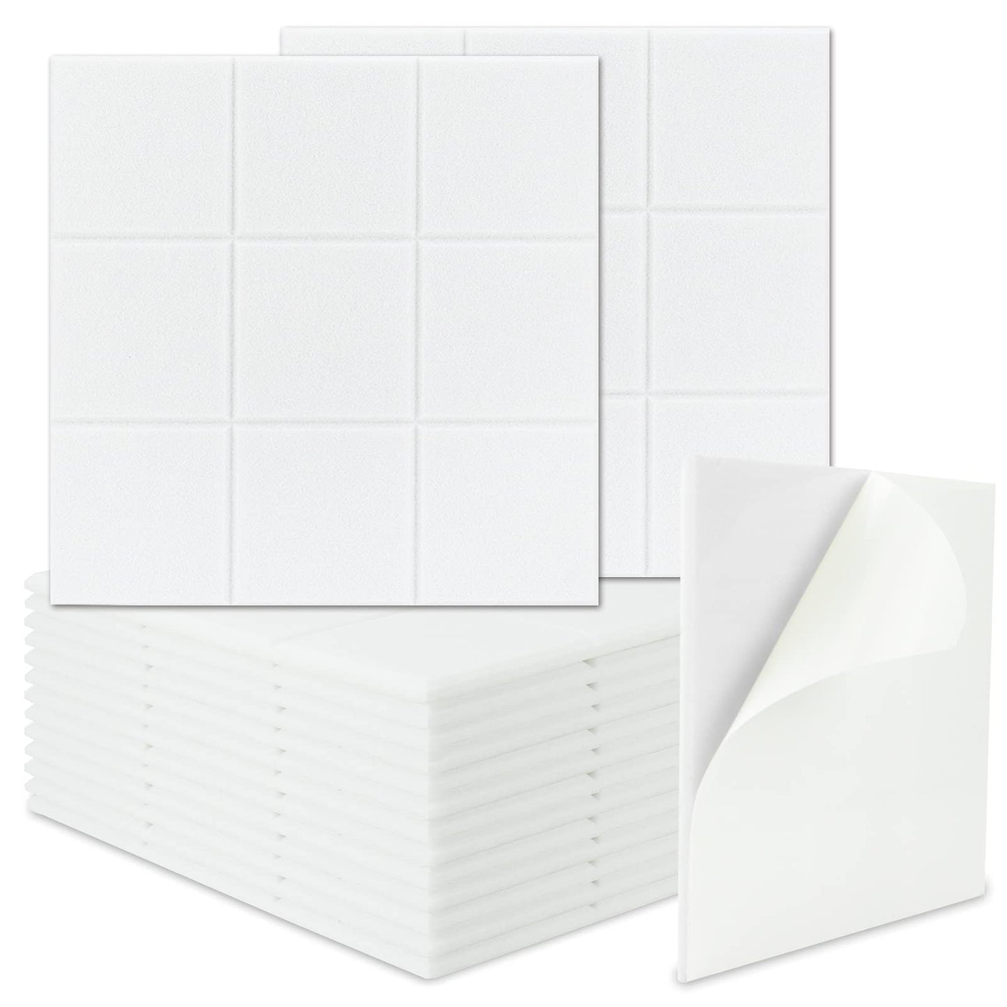 BXI Sound Absorber - 16 Pack Self-adhesive 12 X 12 X 0.4 Inches Sudoku Acoustic Absorption Panels (White)