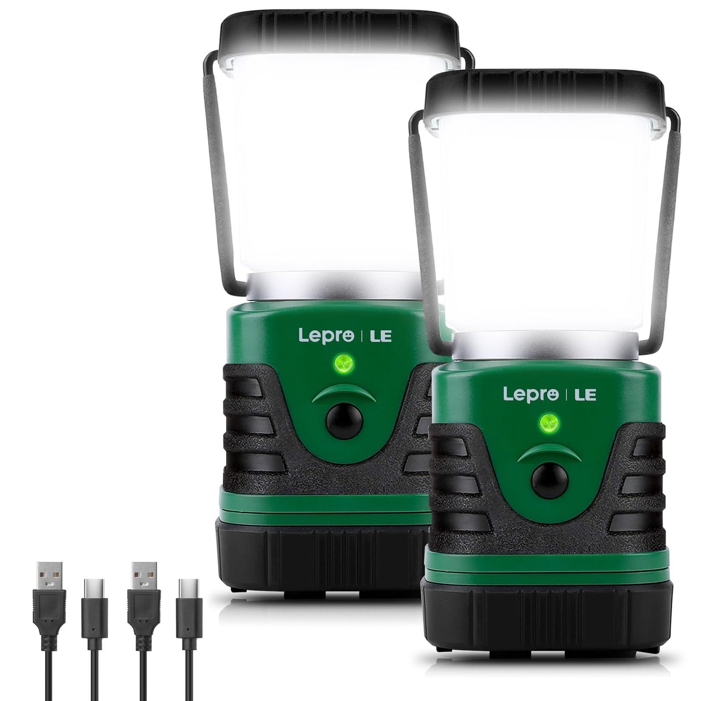 Lepro LED Camping Lantern Rechargeable, 1000LM, 4 Light Modes, 2 Pack, 4400mAh Power Bank, IP44 Waterproof, Lantern Flashlight for Hurricane Emergency, Hiking, Home and More, USB Cable Included