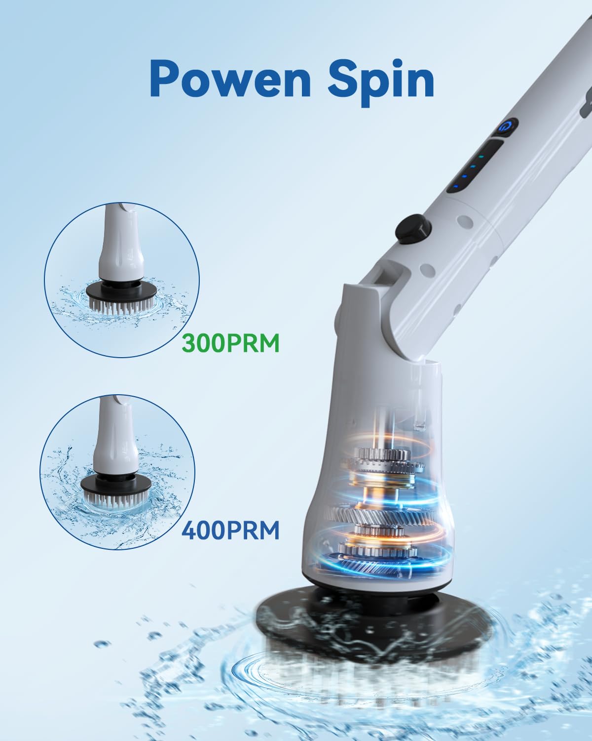 Electric Spin Scrubber, Hillyfe Power Shower Cleaning Brush with 8 Replaceable Brush Heads, IPX7 Waterproof, 2 Speeds (300/400 RPM) Electric Scrubber with Wall Mount Hook for Bathtub, Floor