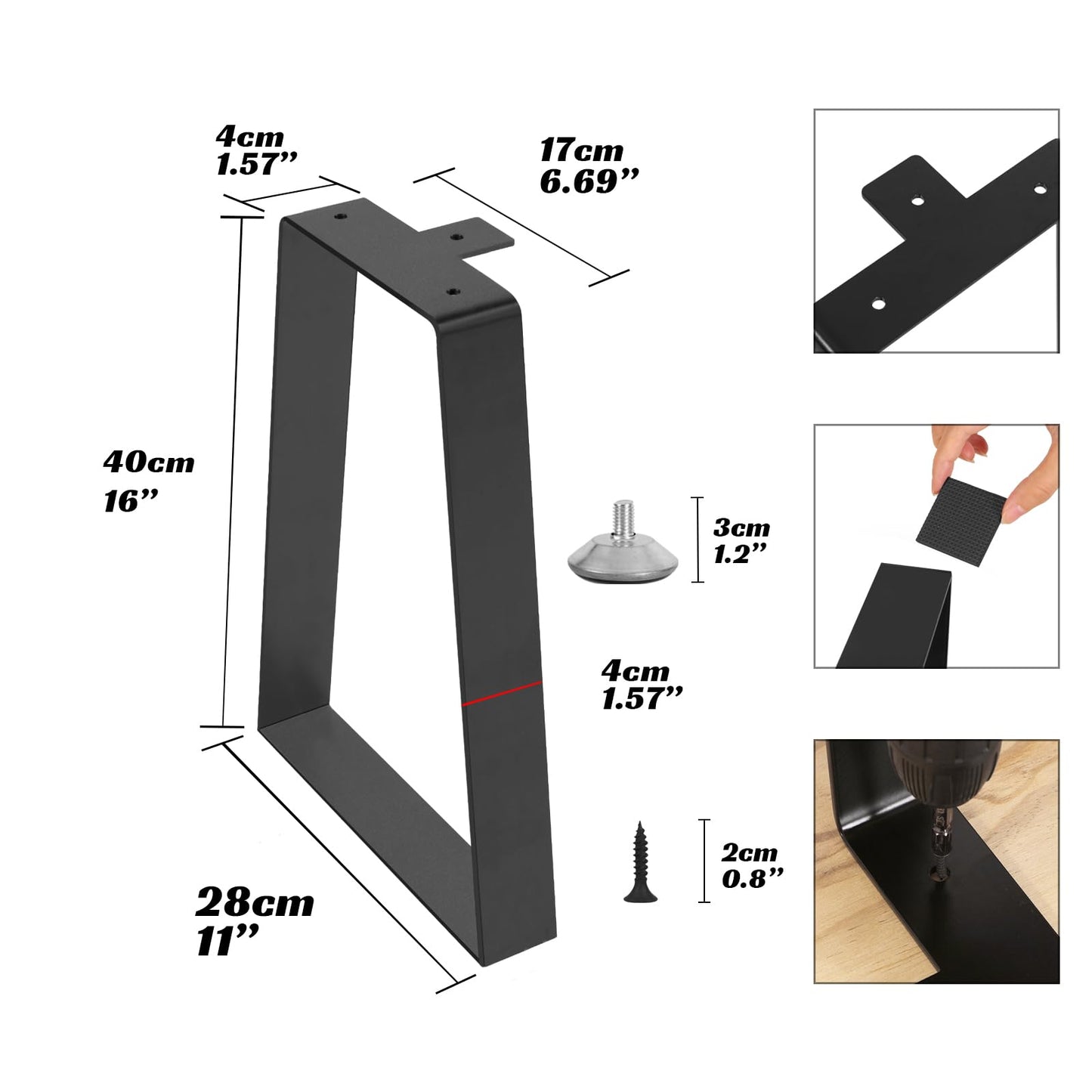 Rioychan 16 '' Trapezoid Metal Table Legs Bench Legs, Heavy Duty Furniture Legs for DIY Desk Legs, Black Metal End Table, Coffee Table, Side Tables, Sofa, Set of 2 (H16 x W11)