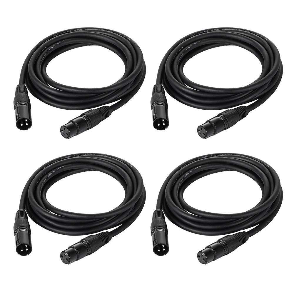 Eyeshot 10ft DMX Cable, 4 Packs 3 Pin DMX Cable, DMX Cables, Stage Light Signal Cable XLR Male to Female DMX512 with Metal Connectors, Connection for Lights