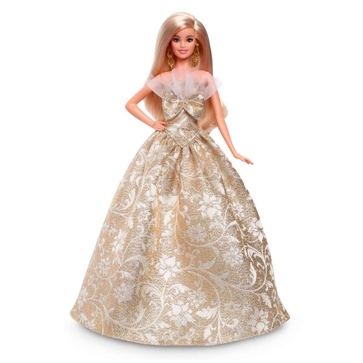 Barbie Signature Doll, 2025 Holiday Barbie Blonde Fashion Doll Wearing Silver & Gold Gown, Seasonal Collector in Displayable Packaging & Stand