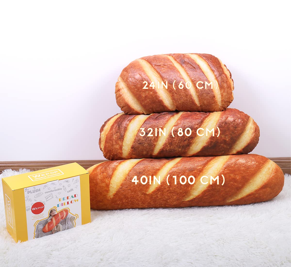 40 in 3D Simulation Bread Shape Pillow Soft Lumbar Baguette Back Cushion Funny Food Plush Stuffed Toy