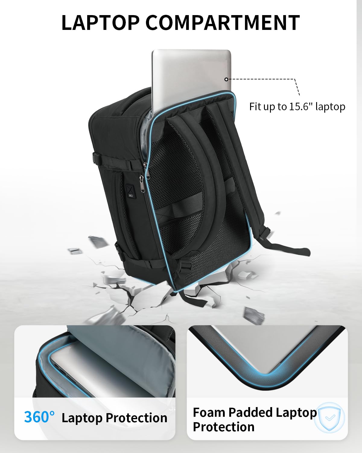 ECOHUB Travel Backpack for Women Men 17.3" Laptop Backpack Flight Approve Carry On Backpack Luggage with USB Charging Port Anti Theft Water Resistant Travel School Casual Work Backpacks 30L Black