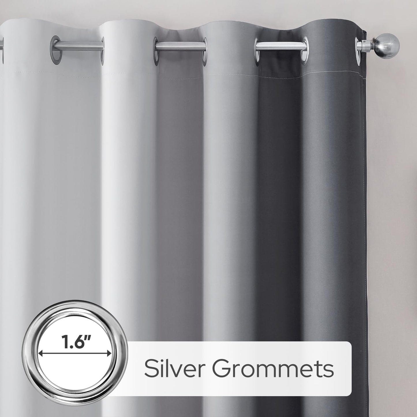 HOMEIDEAS Gray Grey Ombre Blackout Curtains, 52 X 84 Inch Length Gradient Color Room Darkening Curtains with Grommet Thermal Insulated Window Curtains & Drapes for Living Room, Bedroom, 2 Panels