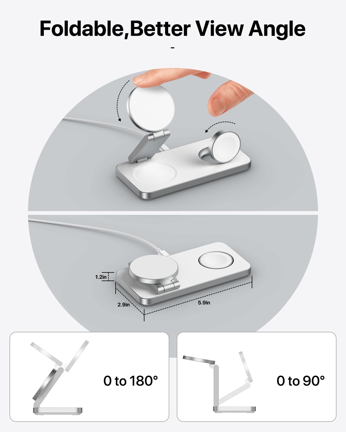 3 in 1 Wireless Charging Station, Magnetic Foldable Fast Mag-Safe Charger Stand Compatible with Apple Devices iPhone Air/17/16/15/14/13/12, Apple Watch Ultra/SE/10/9/8/7/6/5/4, AirPods Pro/3/2 (White)