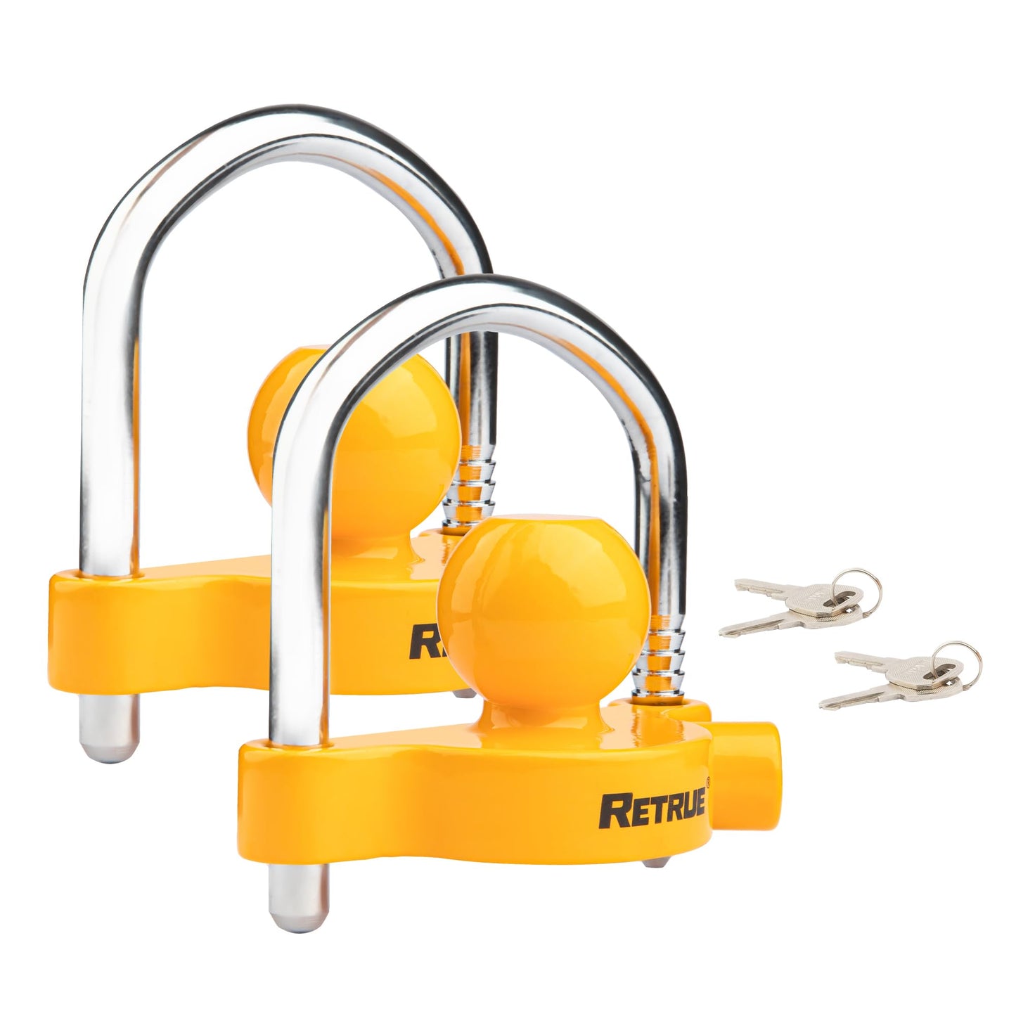 RETRUE Universal Coupler Lock Trailer Locks Ball Hitch Trailer Hitch Lock Adjustable Security Heavy-Duty Steel Fits 1-7/8 Inch, 2 Inch, 2-5/16 Inch Couplers, Yellow (Pack of 2)