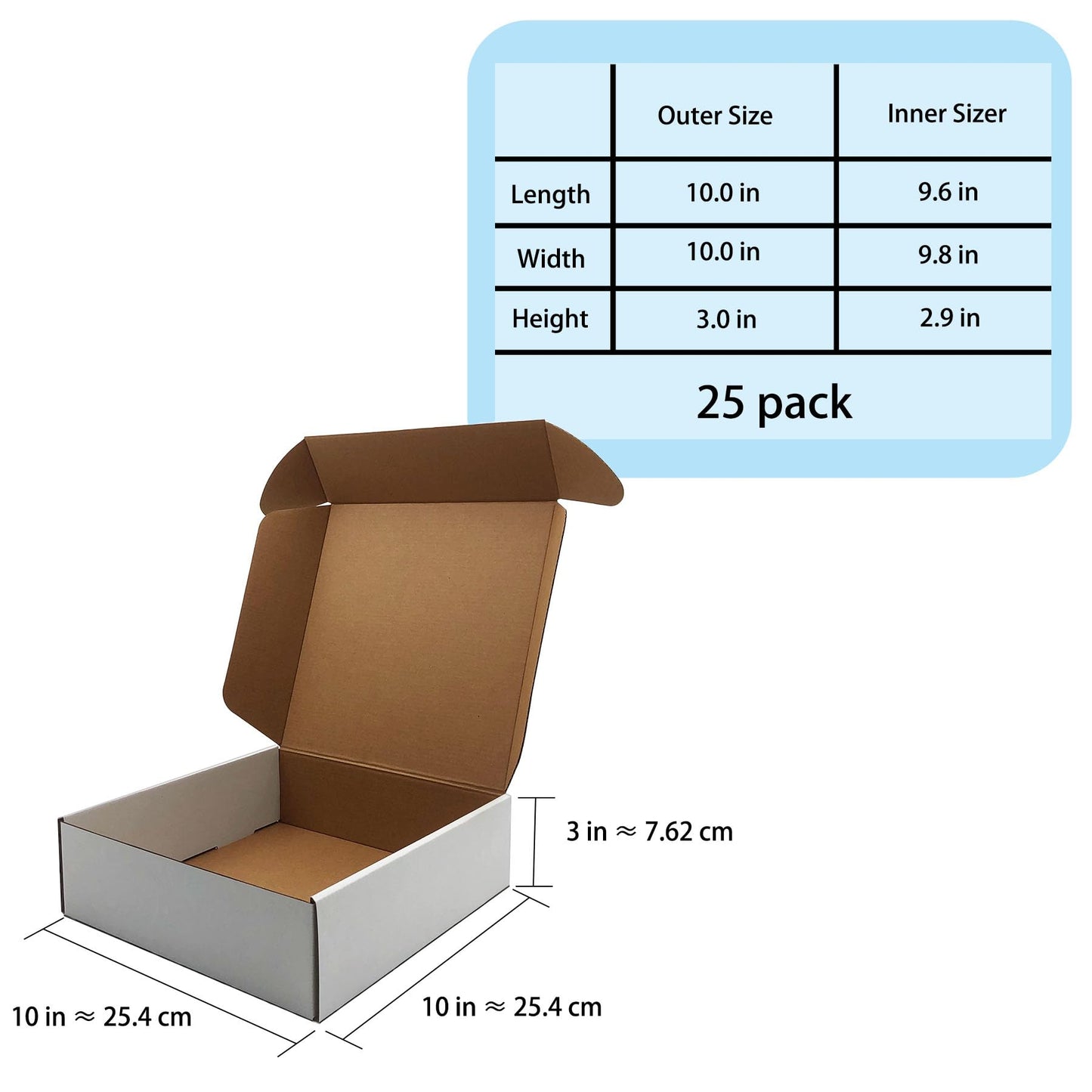 10x10x3 inch Shipping Boxes, White Corrugated Cardboard Box Literature Mailing Shipping Packaging Recyclable Storage Boxes and Craft Gifts Giving Products Business White Box Set of 25 (10''x10''x3'')