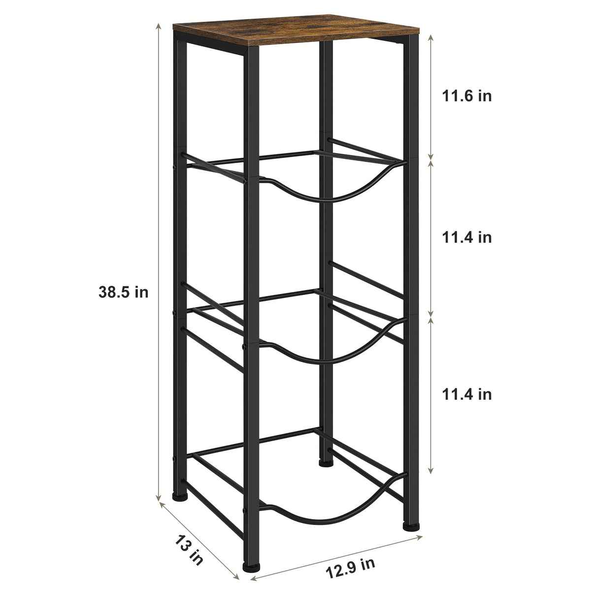Water Jug Holder Rack 3-Tier Water Storage Organizer with Shelves for 5 Gallon Water Bottle Dispenser Stand for Office Kitchen Living Room Office, Rustic Brown
