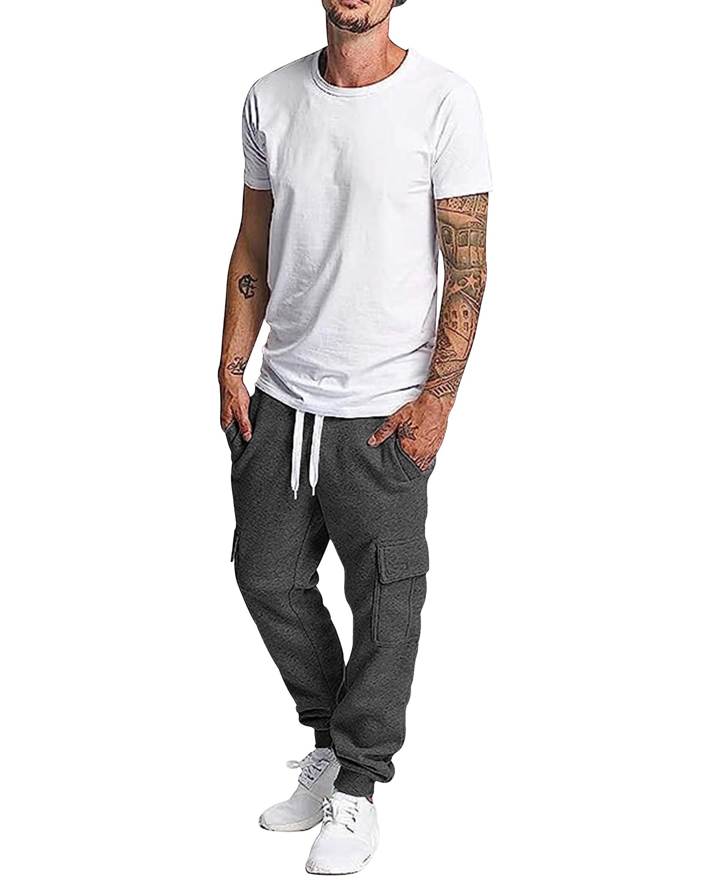 Southpole Men's Active Basic Jogger Fleece Cargo Pants, Heather Charcoal, Large