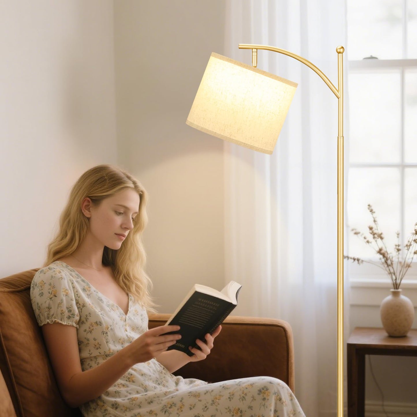 Ambimall 60" Floor Lamp with 3 Color Temperatures LED Bulb, Rotating Lamp Head, Foot Switch, Easy to Install, 9W Bulb Included, Modern Floor Lamp for Living Room, Bedroom, Study Room, Nursery (Gold)
