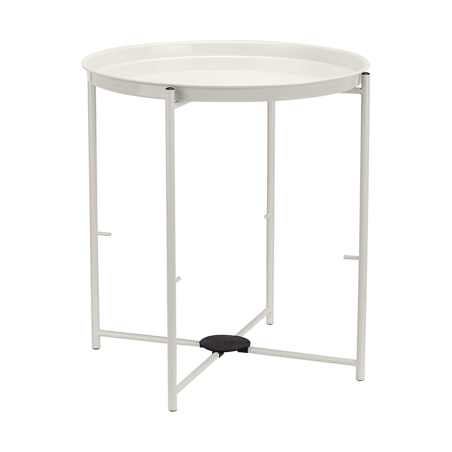 Amazon Basics Round Storage End Table, Nightstand with Cloth Basket, Bedside Table, White/Heather Gray, 45.0 x 45.0 x 48.0 cm