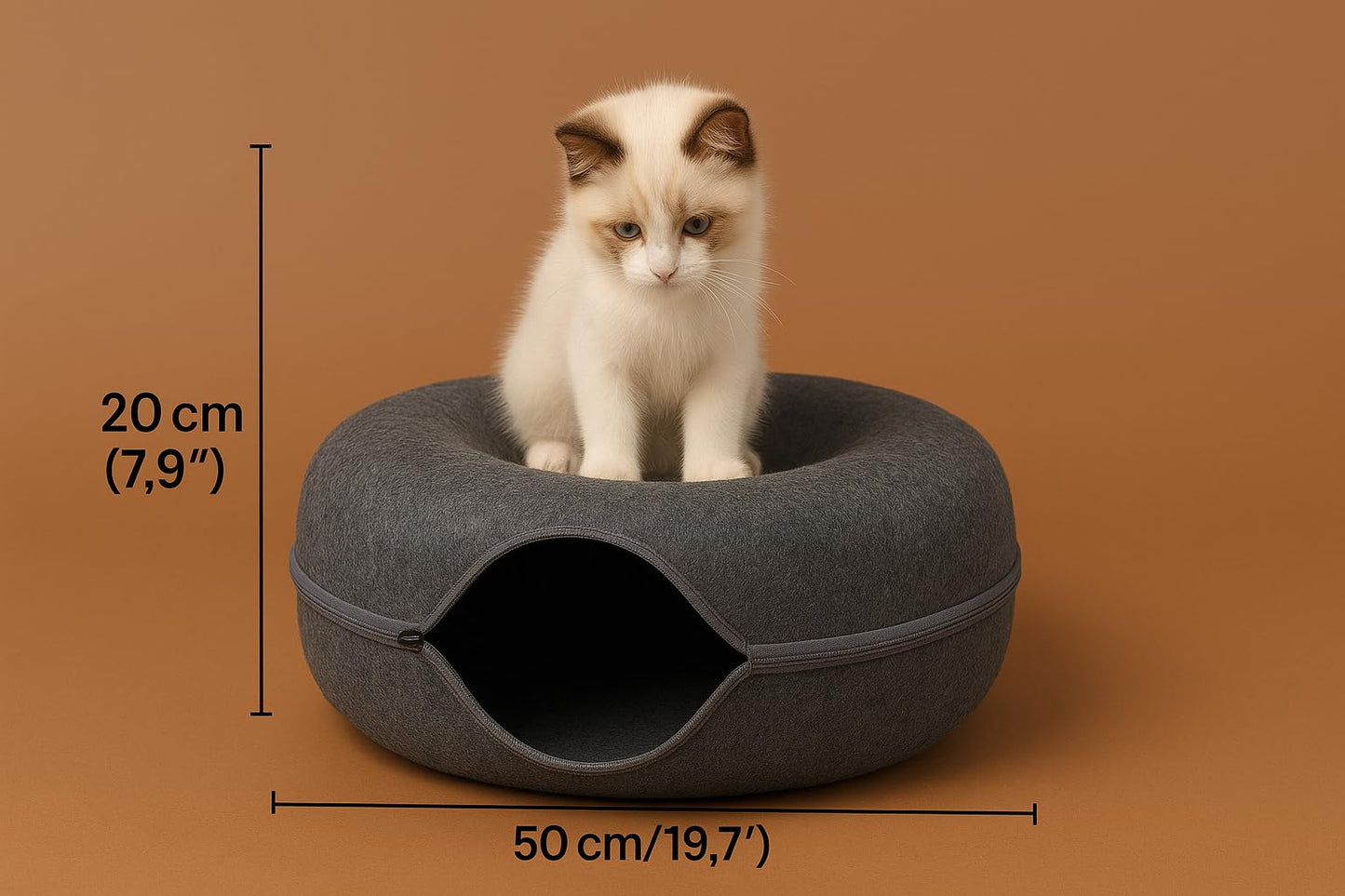 Compact Indoor Cat Tunnel Hideaway – Cozy, Durable & Fun Space for Small to Medium Cats (Dark Grey, Small 50 * 50 * 18 cm)
