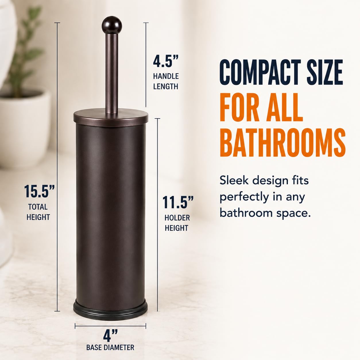HUJI Rust Resistant Bronze Toilet Brush Holder with Lid Perfect Bathroom Bowl Cleaning Set Gift for House Warming or College Dorms Accessories (1, Bronze Toilet Brush)