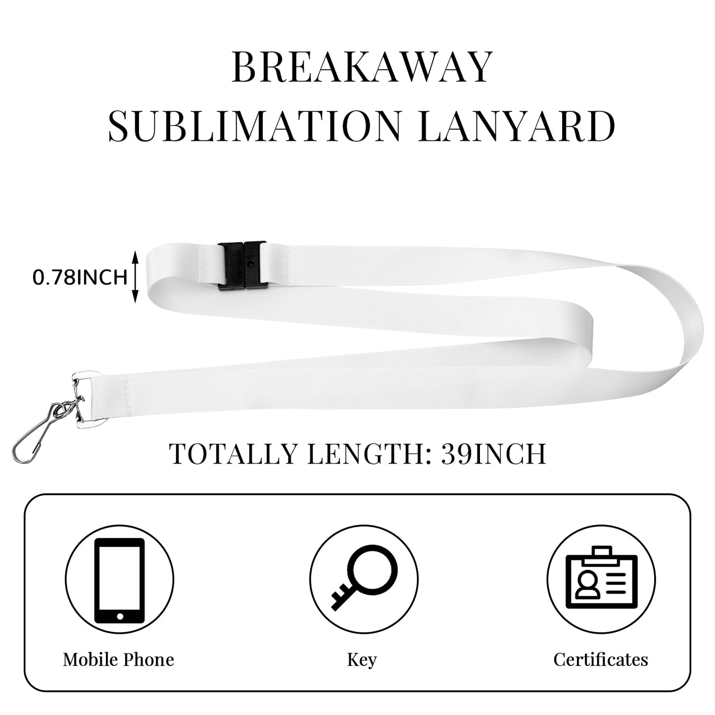 Yeaqee Pack of 30 Sublimation Lanyard Blanks Breakaway with Detachable Buckle White Heat Transfer Lanyards for Custom Personalized Bulk for ID Card Badge Holder Teachers Workers
