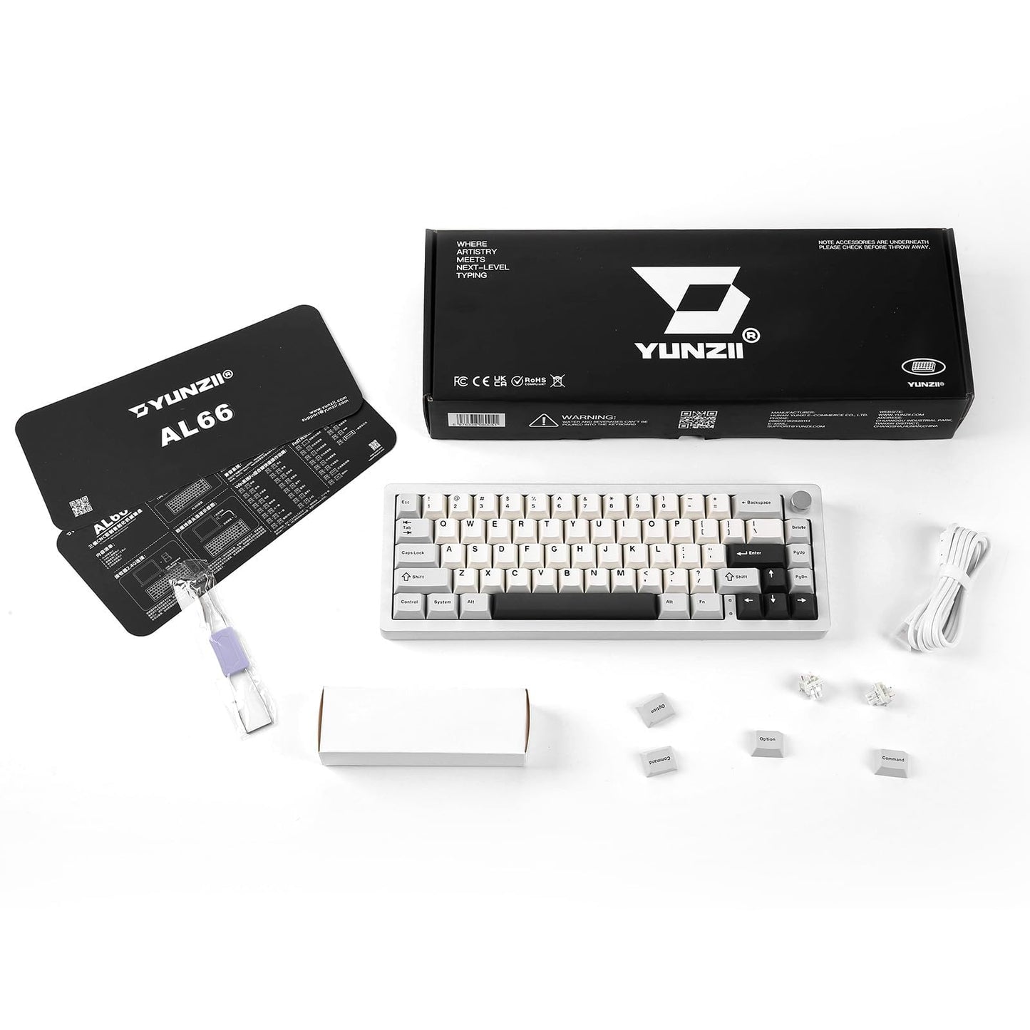 YUNZII AL66 Wireless Mechanical Keyboard,65% Knob Control Aluminum Gaming Keyboard Bluetooth/2.4G/Wired Hot Swappable Pre-lubed Switches, Gasket Mounted RGB Keyboard for Win/Mac(Milk Switch, Silver)