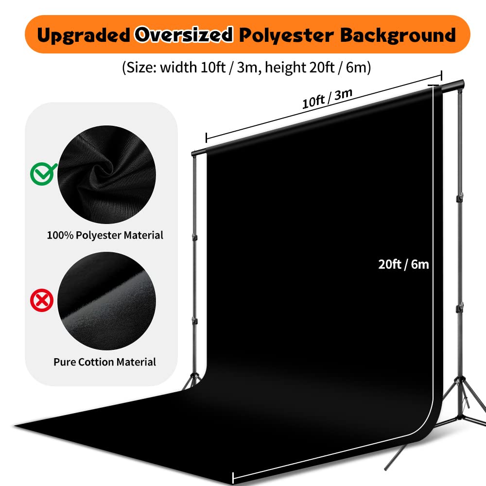10 x 20 ft Black Backdrop Curtain, High Density Polyester Fabric Pure Black Photo Backdrop for Photoshoot, Back Drop Cloth Background for Photography, Video Recording, Television (Backdrop only)