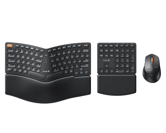 ProtoArc Ergonomic Keyboard Mouse, EKM04 2.4GHz Wireless Ergo Keyboard Mouse Combo, Separate Numeric Keypad, Split Design, Wrist Rest, Rechargeable, for Desktop, PC, Laptop, Windows