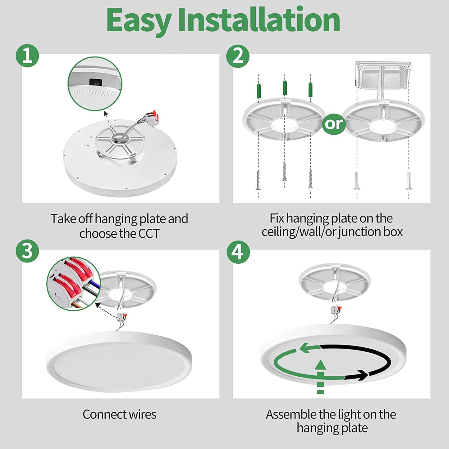 4PK 9 Inch White LED Flush Mount Ceiling Light, 18W, 1860LM, 3000K/4000K/6000K CCT Selectable, Round Flat Panel Light Low Profile Ceiling Light Fitures for Hallway, Kitchen, Bedroom, Laundry Room