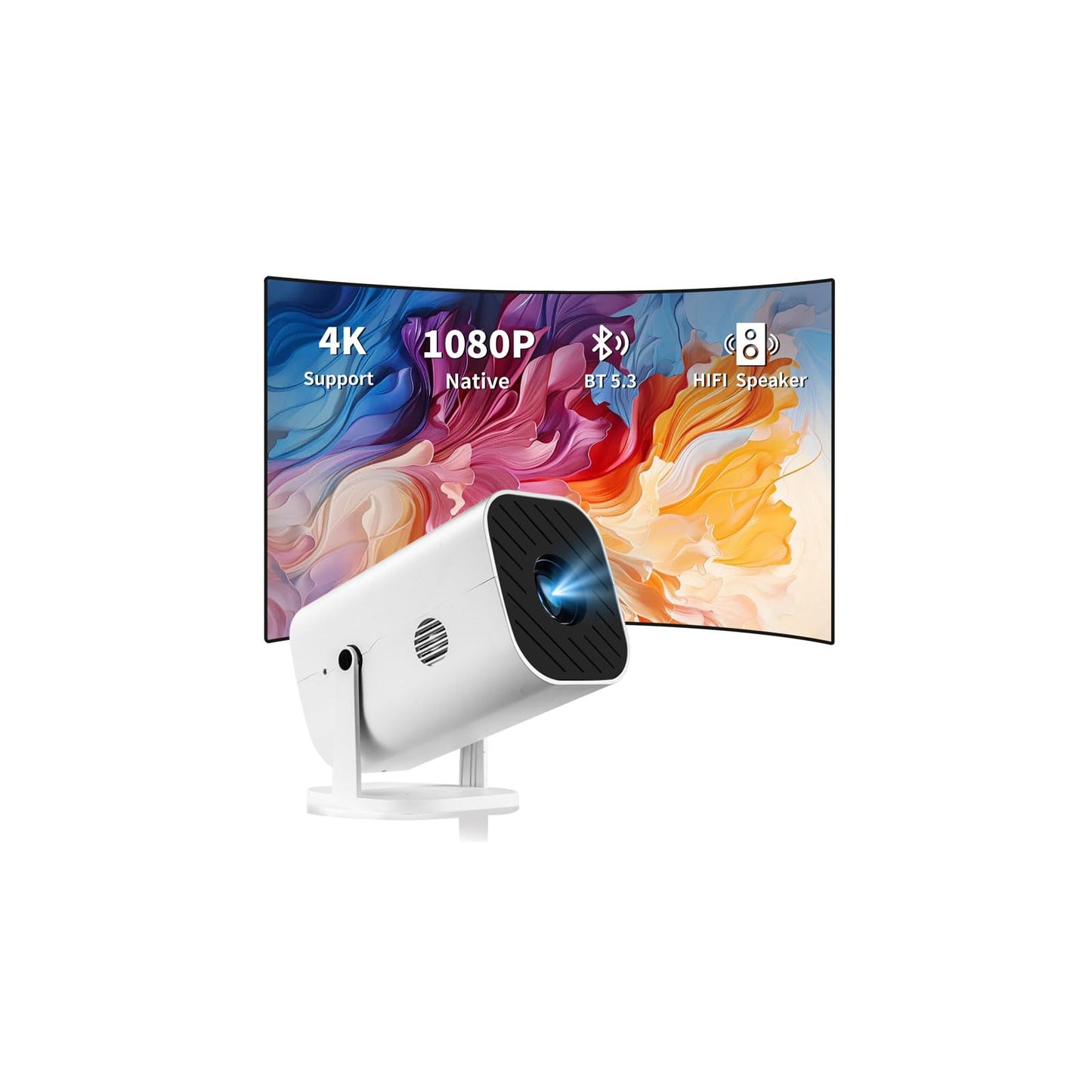 Mini Portable Projector (Built-in Speaker and Bluetooth 5.3), Video Projector for iPhone, Compatible with 4K, 1080P Movie Projector, Supports Smartphones/Video Games/TV stick/PS5/Computers/HDMI/USB