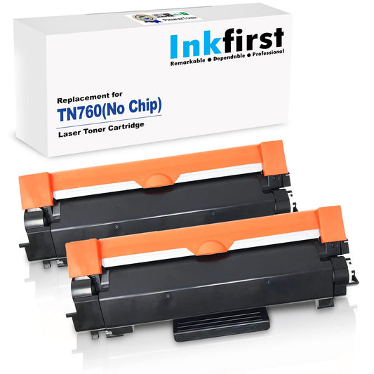 (NO CHIP) 2 High Yield Inkfirst® Toner Cartridges TN-760 (TN760) Compatible Remanufactured for Brother TN-760 Black MFC-L2710DW MFC-L2730DW MFC-L2750DW MFC-L2750DWXL DCP-L2550DW HL-L2350DW HL-L2370DW