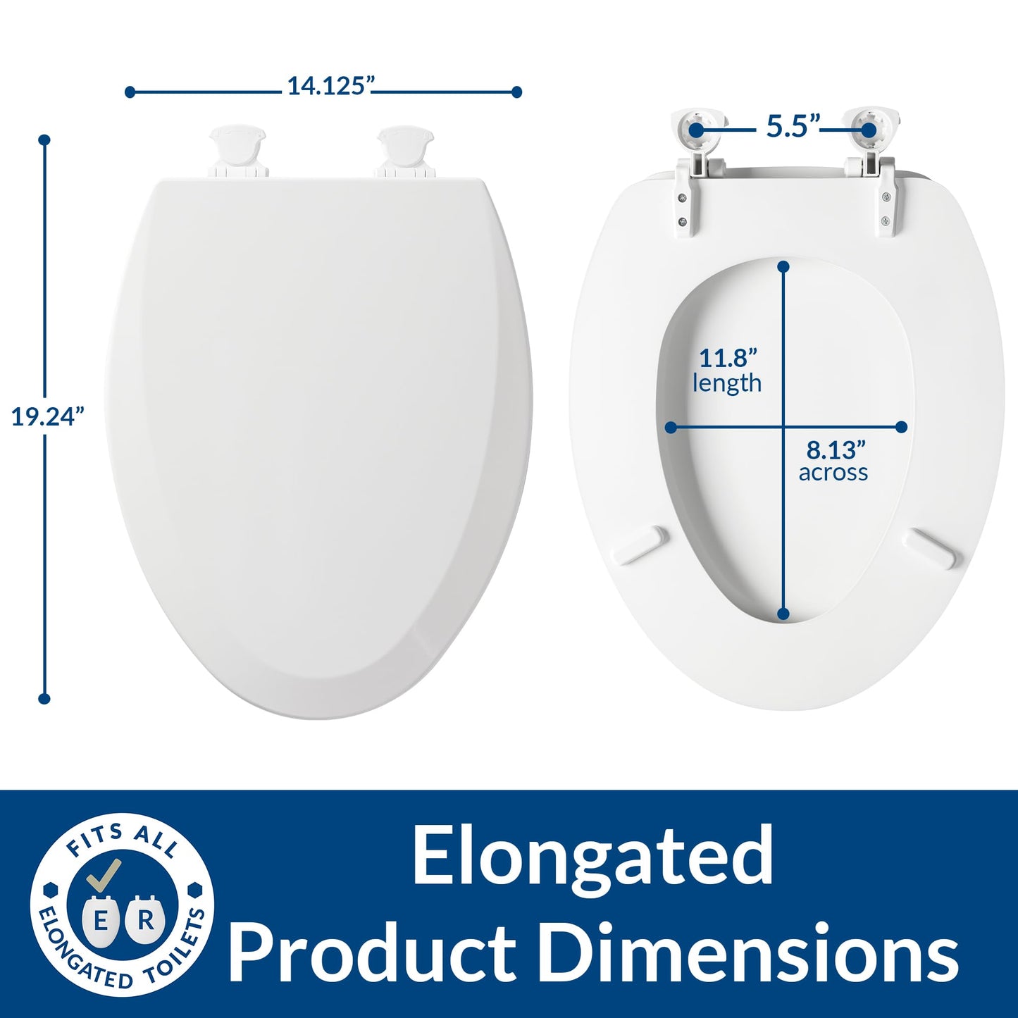 Bemis 1500EC000 Molded Wood Elongated Toilet Seat with Easy Clean and Change Hinge, White