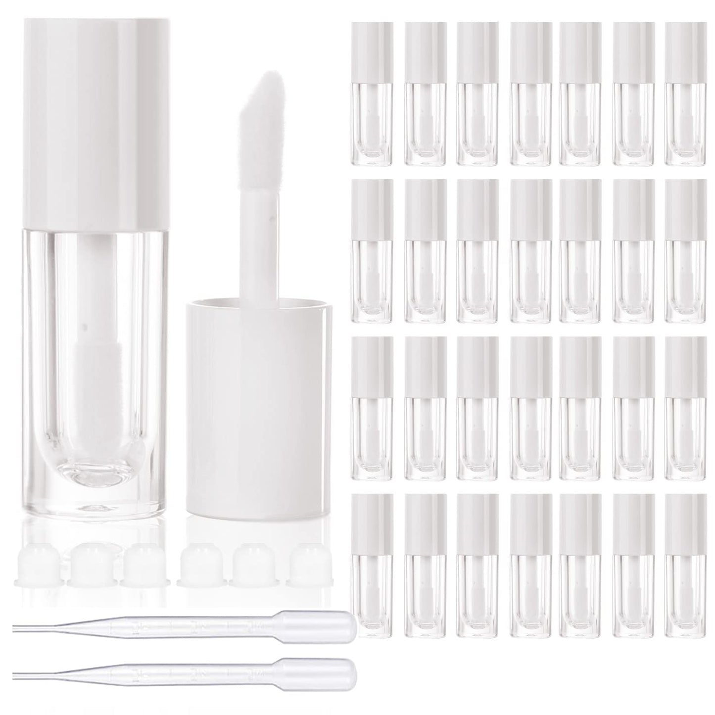 COSIDEA 30pcs White Empty 6ml 0.2oz Lip Gloss Tubes with Big Doe Foot Wand，Round Lipgloss Containers，Concealer Tube Cosmetic Packing Container Bulk Wholesale…