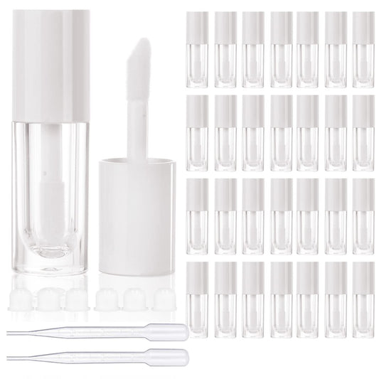 COSIDEA 30pcs White Empty 6ml 0.2oz Lip Gloss Tubes with Big Doe Foot Wand，Round Lipgloss Containers，Concealer Tube Cosmetic Packing Container Bulk Wholesale…