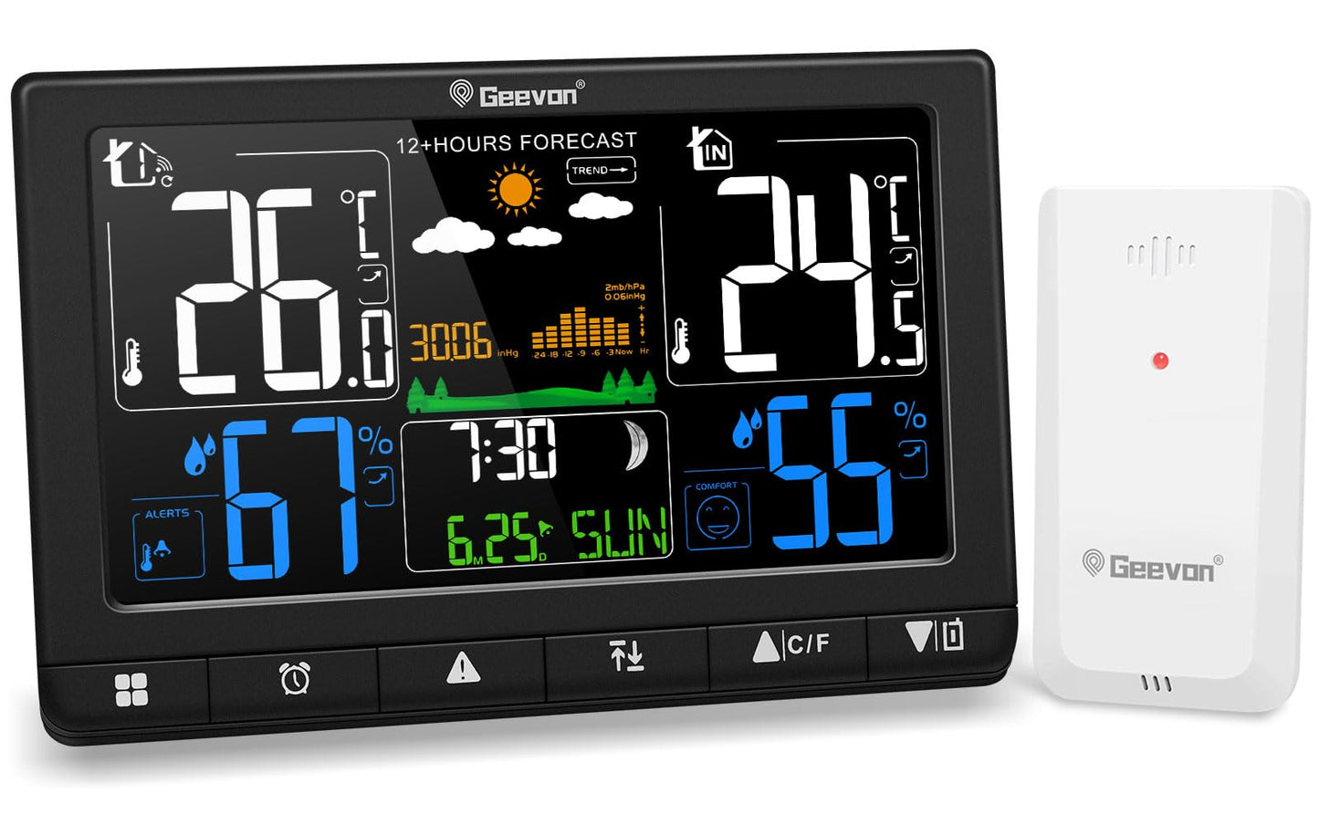 Geevon Weather Stations Wireless Indoor Outdoor Thermometer, Color VA Display Digital Temperature Humidity Monitor with Barometer, Time, Calendar, and Adjustable Backlight