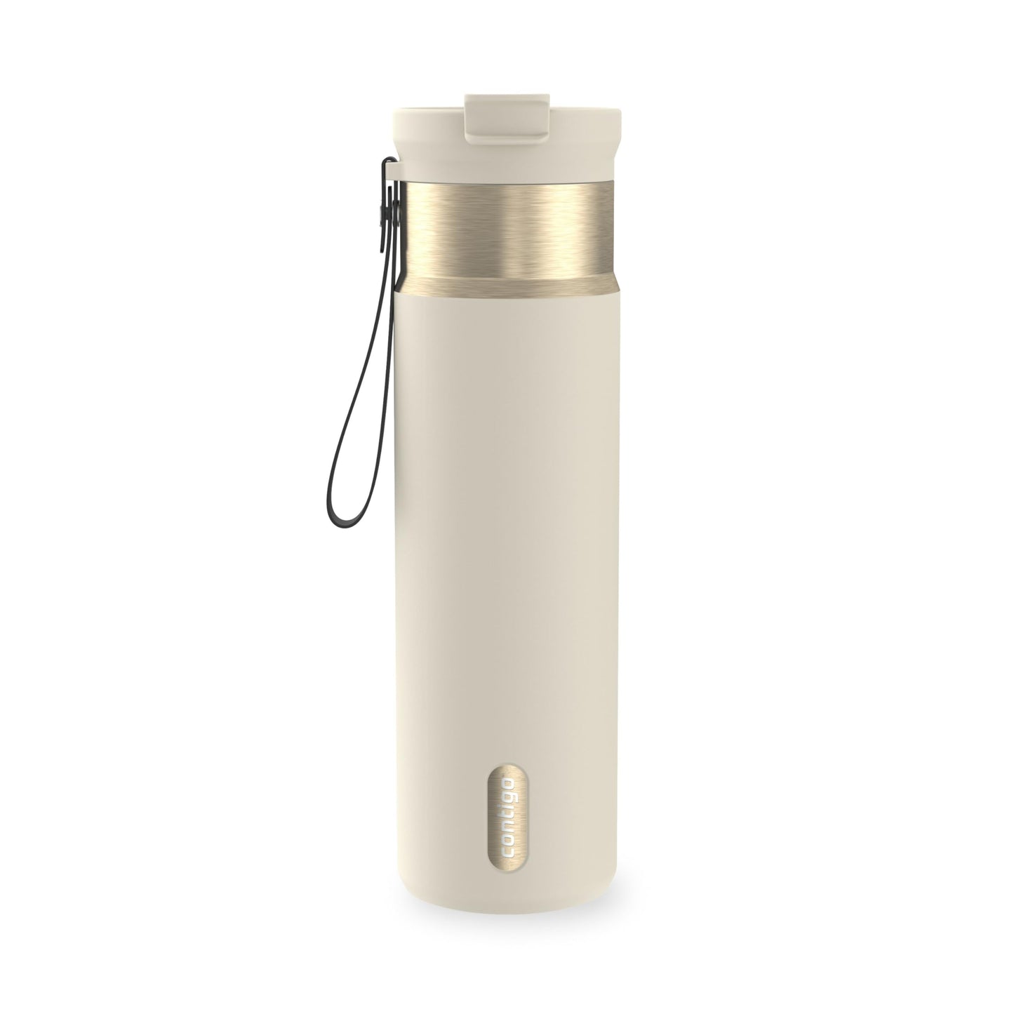 Contigo DualSip Insulated Stainless Steel Water Bottle with 2-Way Lid and Carrying Strap, 24 oz (710 ml), Oatmilk Champagne