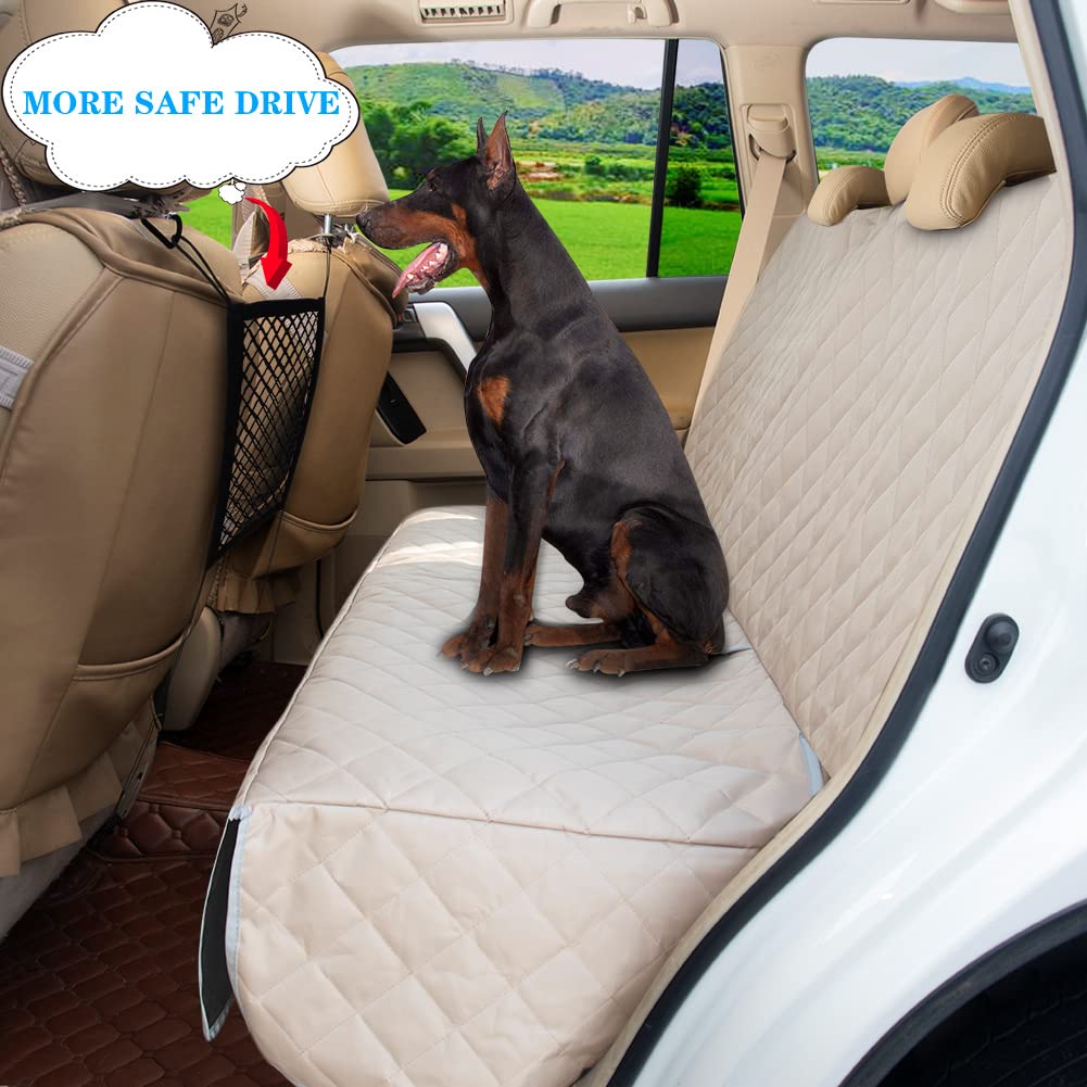 Bark Lover Dog Car Seat Cover for Back Seat Waterproof Backseat Protector, Nonslip Rear Seat Cover for Kids,Universal Size Fits Cars Trucks SUVs (Beige)