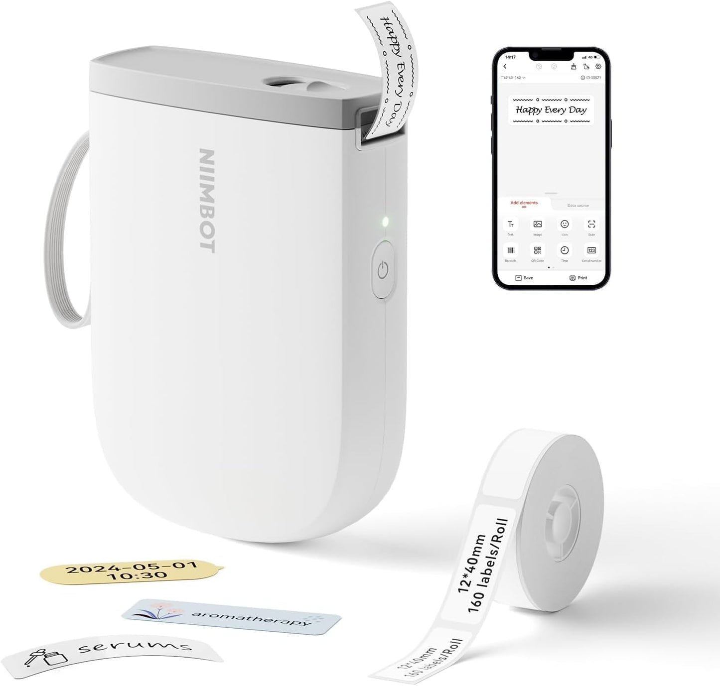 NIIMBOT D11 Label Maker Machine with Tape, Upgrade HD Printing Inkless Automatic Feeding One-Touch Custom Portable Bluetooth Sticker Printer