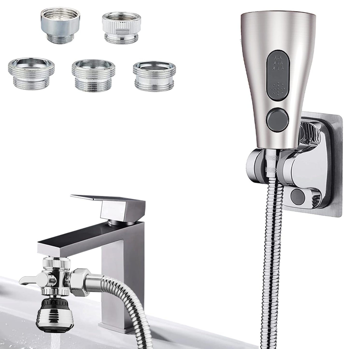 MOSELNY Kitchen Sink Sprayer Faucet Attachment, Sink Hose Attachment for Faucet with Brass Diverter and Aerator for Laundry Room, Pet Shower,Hair Washing (Brushed Nickle Sprayer Head)