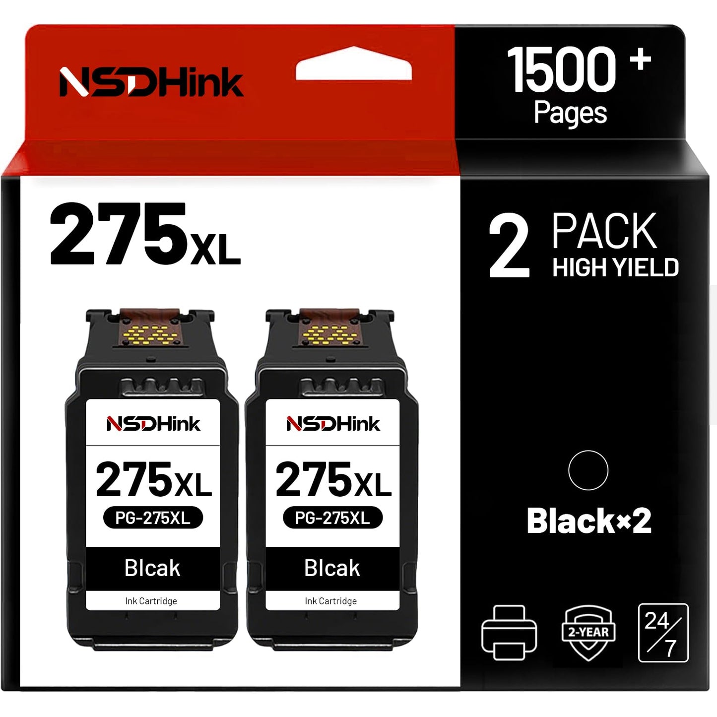 NSDHInk Remanufactured 275XL Ink Cartridges Replacement for Canon Ink 275XL PG 275 XL Black for Canon Pixma TS3500 TS3520 TS3522 TS3700 TS3720 TS3722 TR4700 TR4720 TR4722 TR4723 TR4725 Ink (2 Black)
