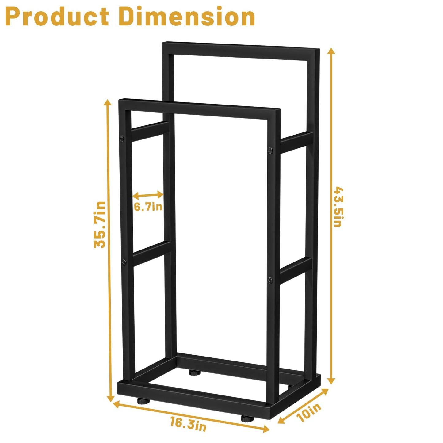 Free Standing Towel Racks for Bathroom, 2 Tier 43" H Freestanding Towel Holder, Floor Towel Drying Rack for Hand Towel Matte Black