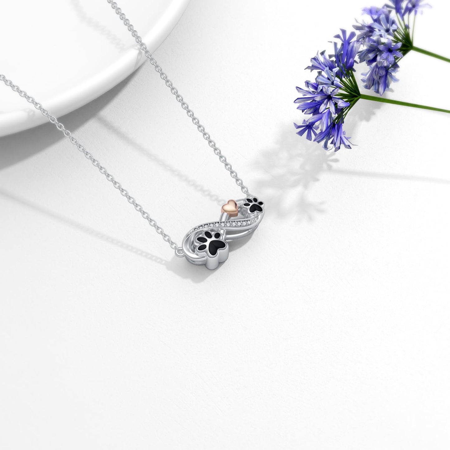 Flpruy Pet Cremation Jewelry Sterling Silver Cat Dog Urn Necklace for Ashes Infinity Paw Print Cremation Keepsake Memorial Jewelry for Women