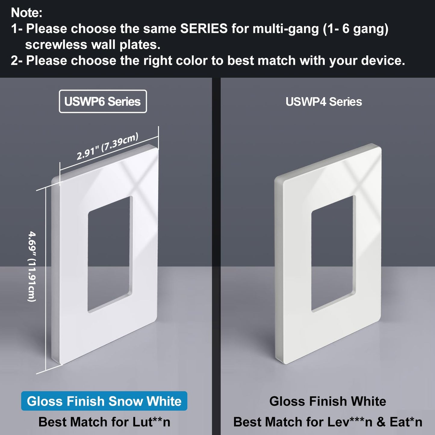 BESTTEN 20 Pack of 1-Gang Screwless Wall Plate, USWP6 Gloss Snow White Series, Decorator Outlet Cover, 11.91cm x 7.39cm, for Light Switch, Dimmer, GFCI, USB Receptacle