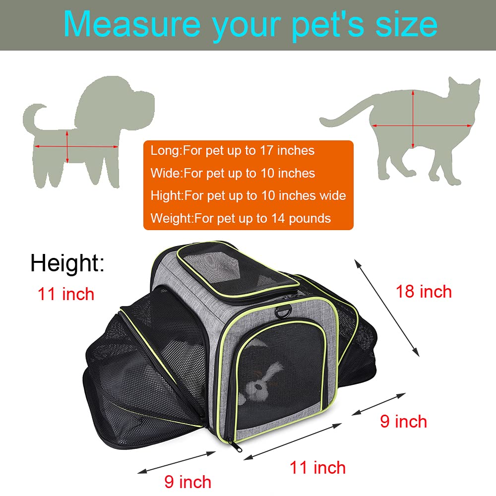 Expandable Cat Carrier, Airline Approved Soft Sided Travel Cat Carrier Bag,Soft Sided Collapsible Pet Dogs Travel Carrier Bag