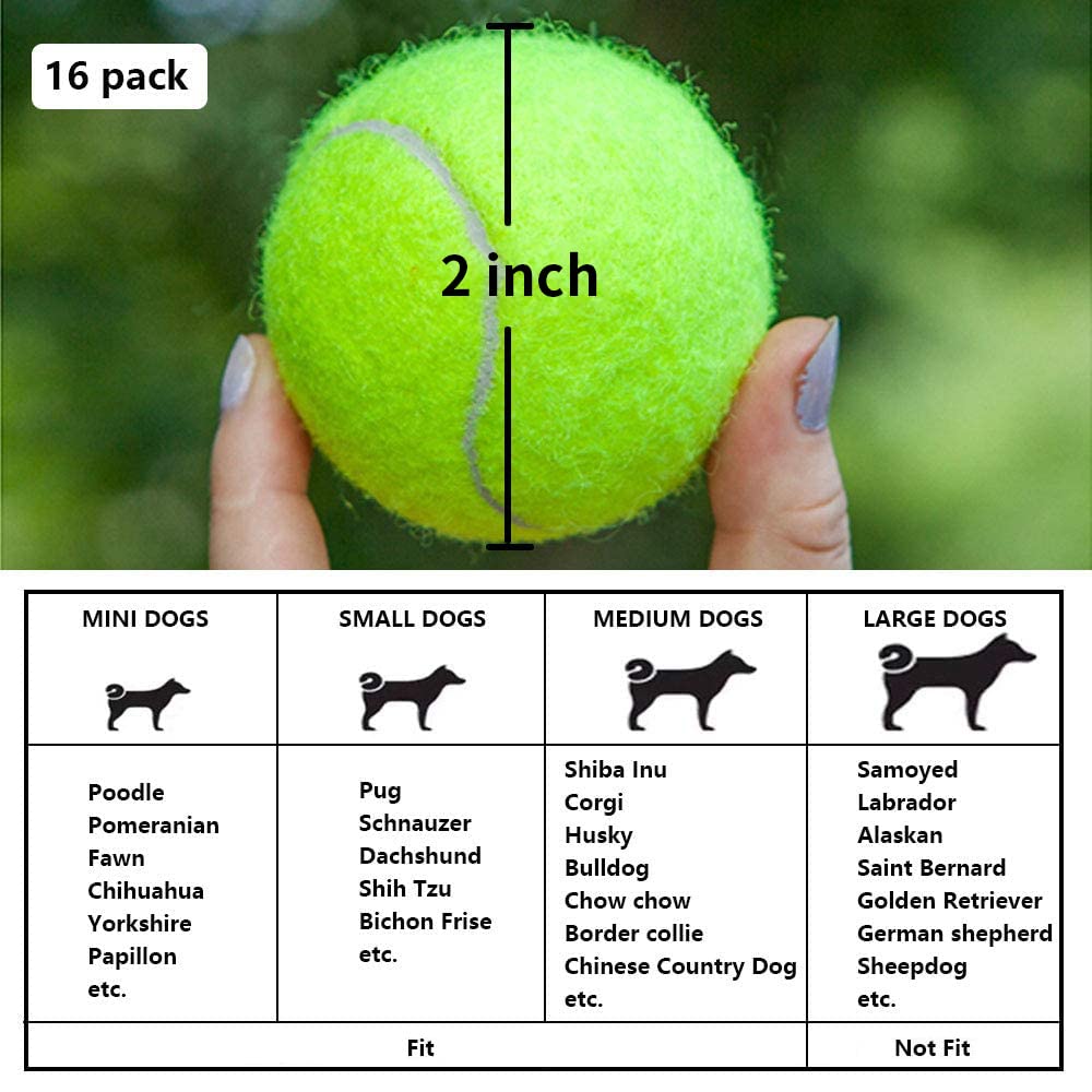 BESTHLS Dog Tennis Ball 2 inch Pet Toy Rubber Balls for Pet Puppy Tiny Small Dogs Fetching Exercise & Training (16 Pack)