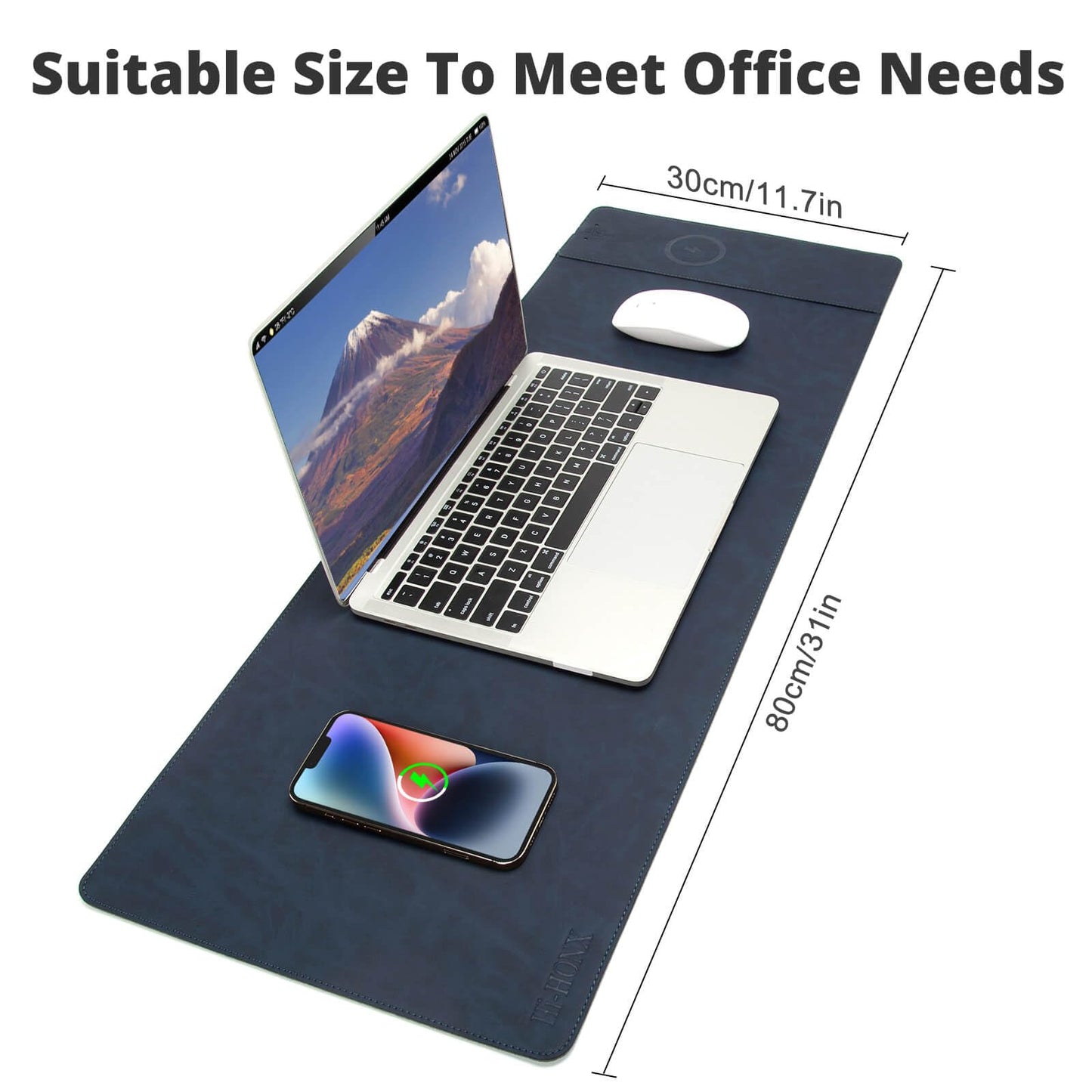 Magnetic Wireless Charging Desk Mat, 31"x11.7" Large Mouse Pad with Ultra-Smooth Surface, Microfiber Leather Office Mouse Mat, Waterproof Extended Computer Keyboard Desk Mat for Office & Home, Laptop