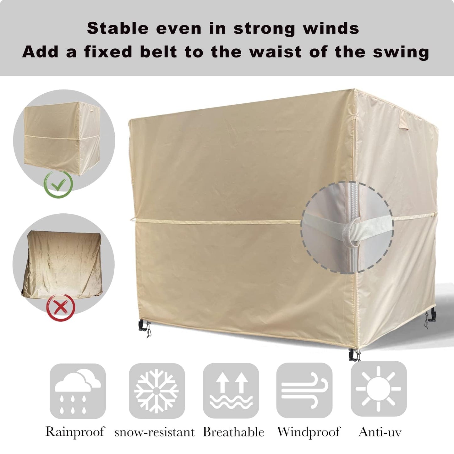Ourdoor Swing Cove,2 Triple Seater Hammock Cover Garden Swing Cover Garden Hammock Glider Chair Cover Outdoor Swing Cover UV Resistant Swing Canopy Cover (80*59*72 inch) Beige