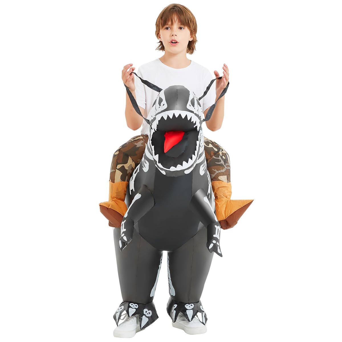 COMIN Inflatable Dinosaur Costume Kids Ride-on Inflatables Blow Up Dino Costume Skeleton Funny Dress for Halloween Party