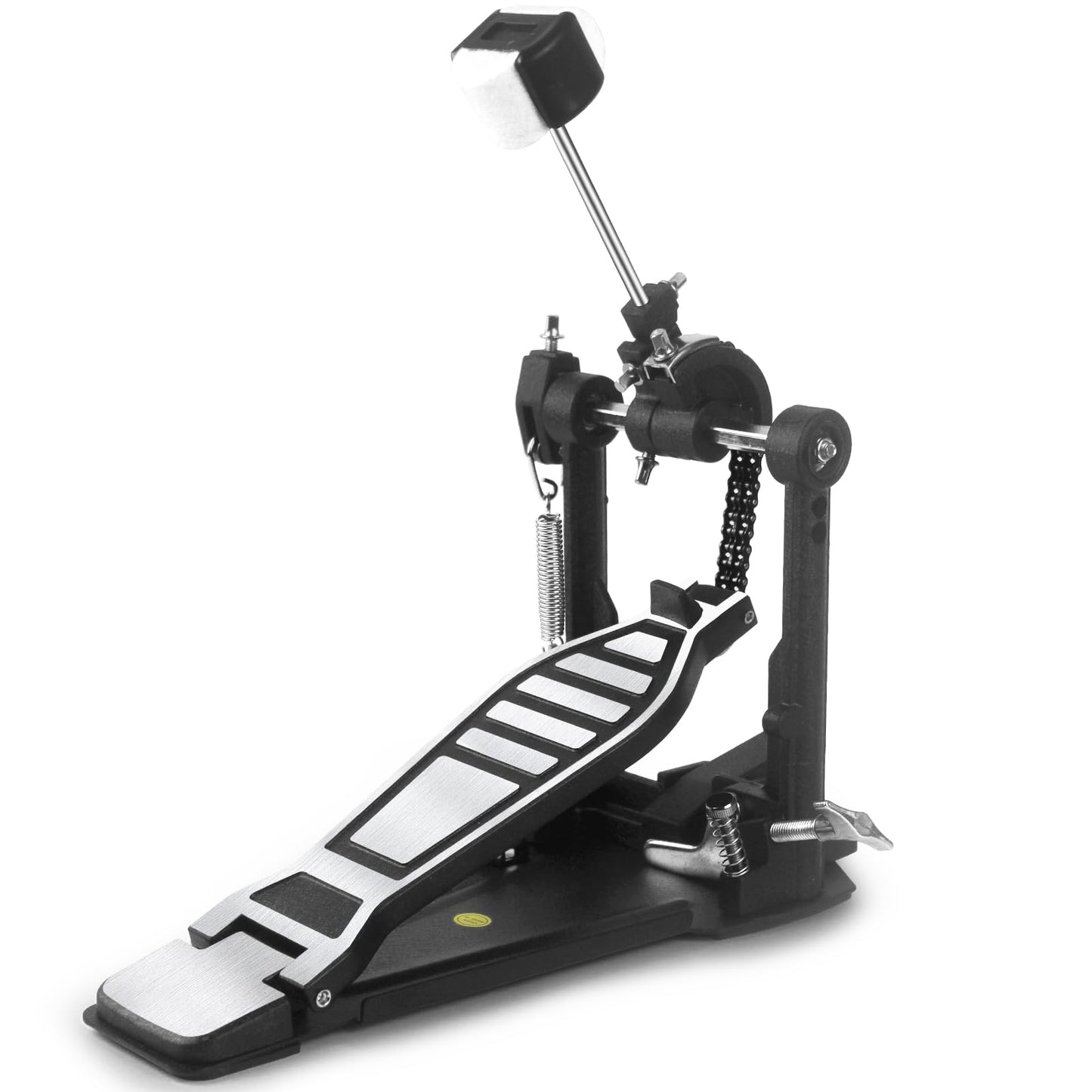 Seteol Single Kick Bass Drum Pedal, Heavy-Duty Double Chain Bass Pedal Foot Percussion Hardware for Intense Play, Fully Adjustable Power Cam System & 4-Sided Beater Drum Set Instrument (Single Pedal)