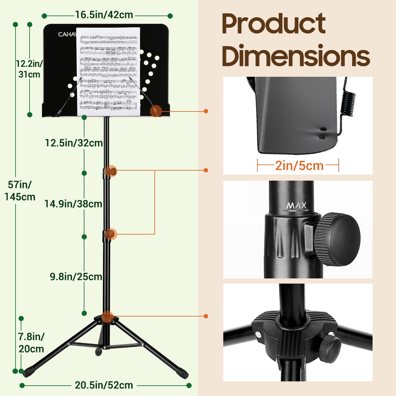 CAHAYA Sheet Music Stand Portable: 2 in 1 Music Stand & Desktop Book Stand with Carrying Bag Foldable for Sheet Music Guitar Saxophone Ukulele