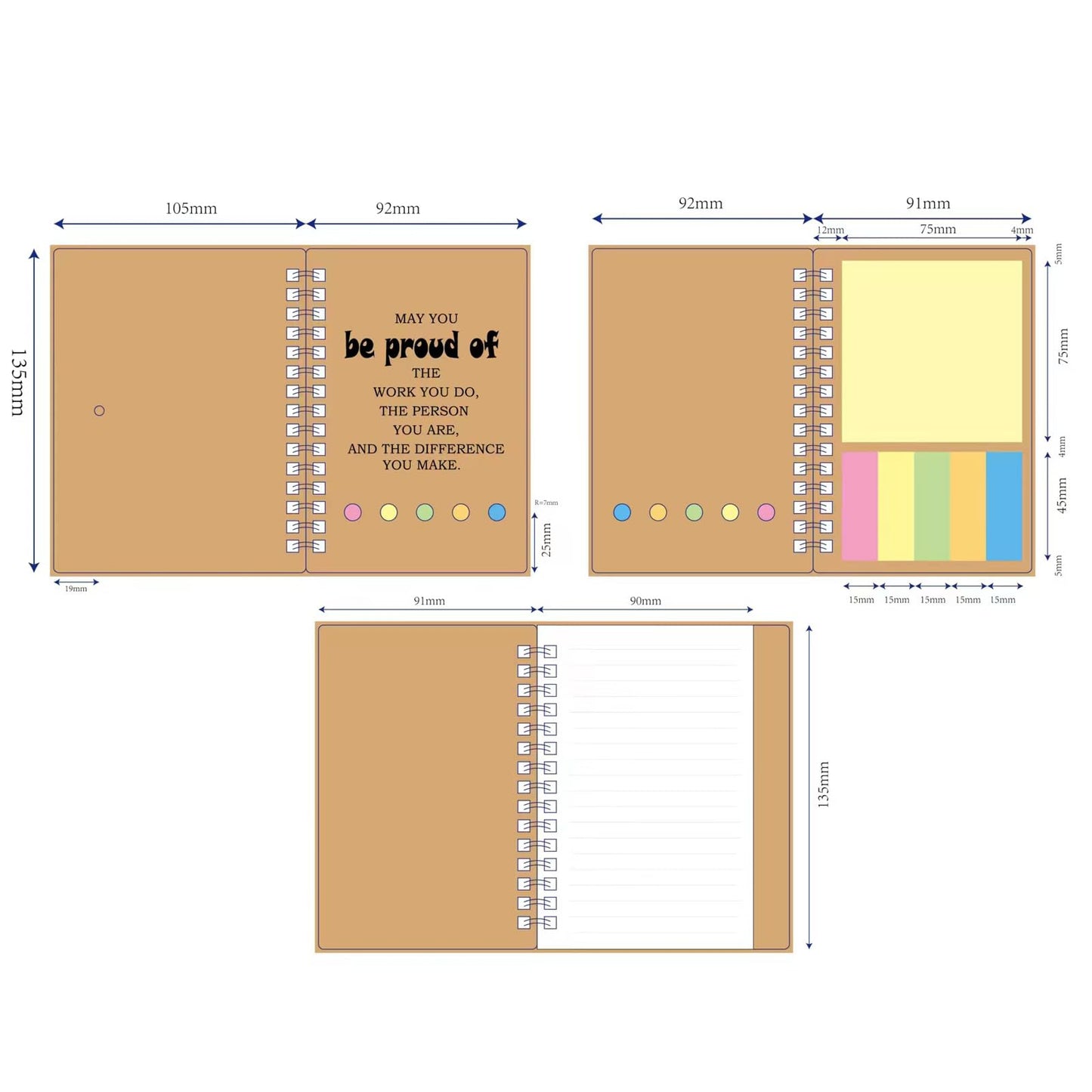 30 Sets Employee Appreciation Inspirational Spiral Notebook Journal with Sticky Note Notepad Motivational Bamboo Ballpoint Pen Bulk for Nurse Teacher Student Coworker Thank You Present (Brown 30Set)