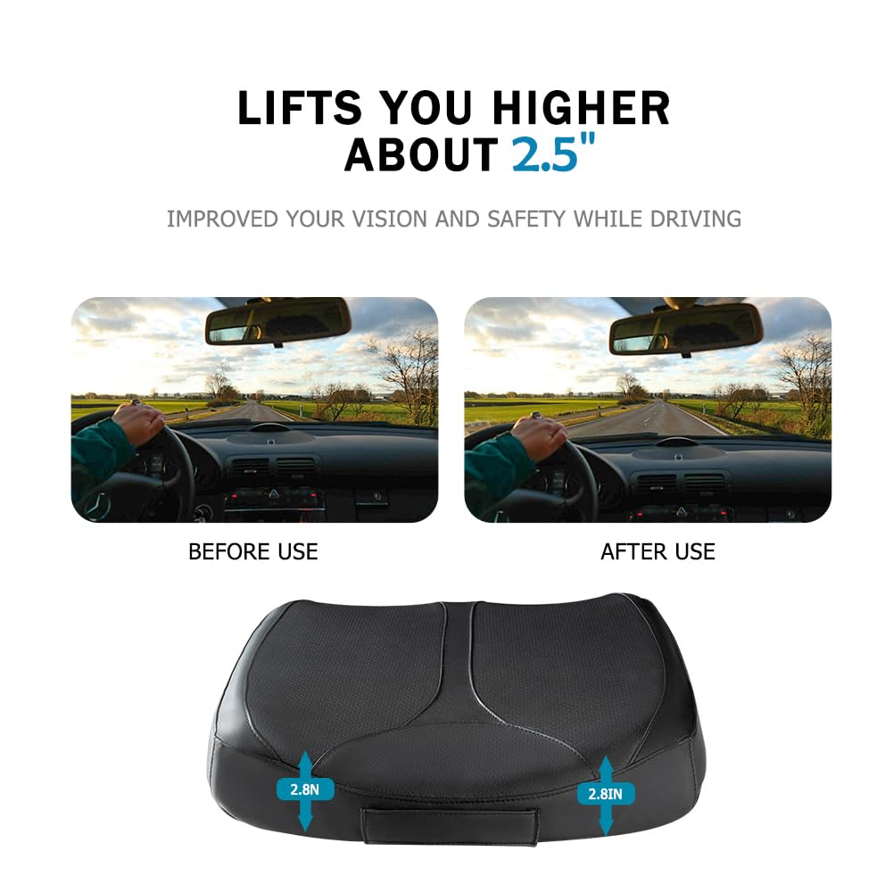 QYILAY Leather Car Memory Foam Heightening Seat Cushion for Short People Driving,Hip(Coccyx/Tailbone) and Lower Back Pain Relief Butt Pillows,for Truck,SUV,Office Chair,Wheelchair,etc.