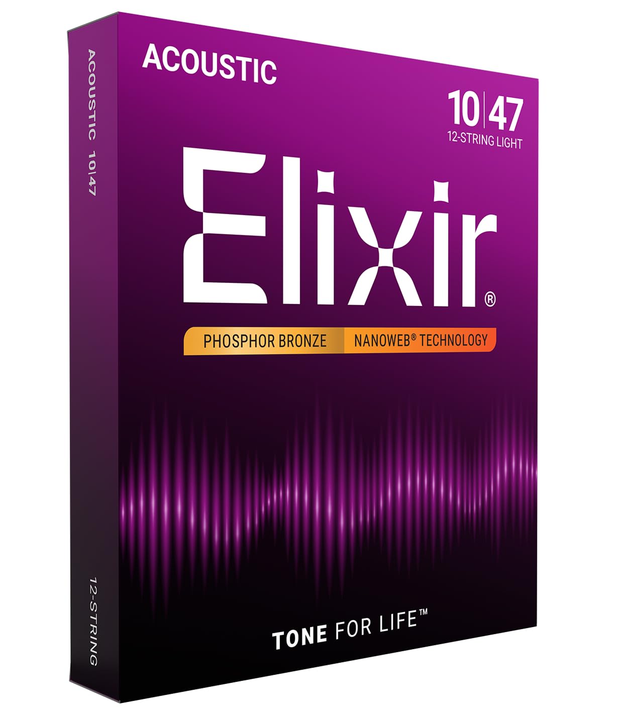 Elixir Strings, Acoustic Guitar Strings, Phosphor Bronze with NANOWEB Technology, Longest-Lasting Rich and Full Tone For Life with Comfortable Feel, 12 String Set, 12-String Light 10-47